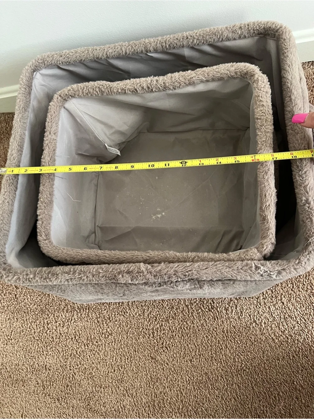 Plush Fabric Storage Bins - Set of 2 in Taupe